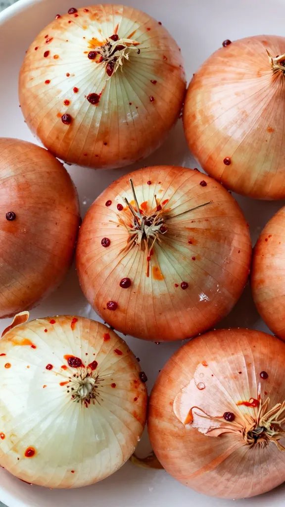 overhead shot of silky onions glistening with sumac