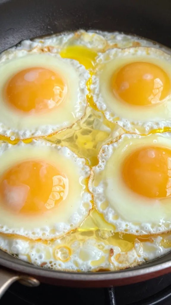 closeup skillet of menemen with just-set eggs