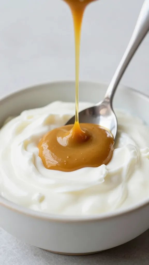 spoon drizzle of Aleppo chili butter over yogurt