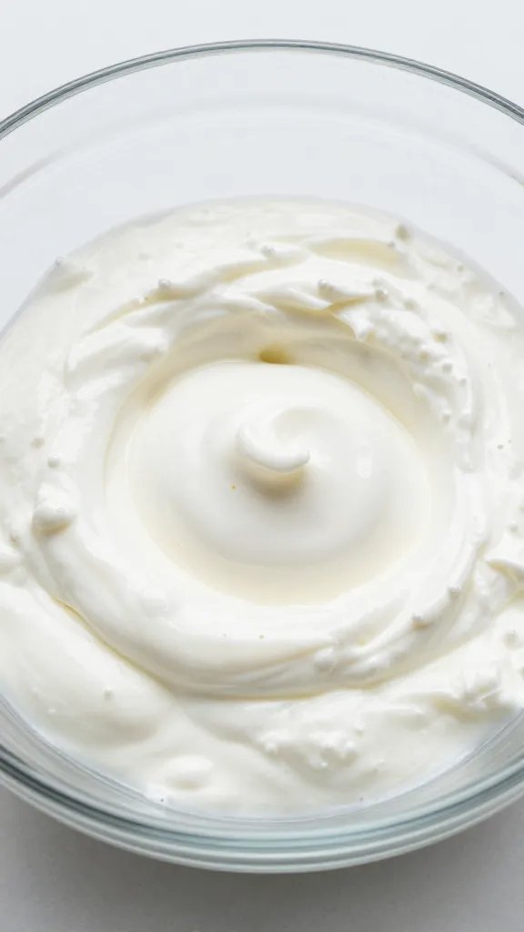 whisk with garlic-studded yogurt in glass bowl