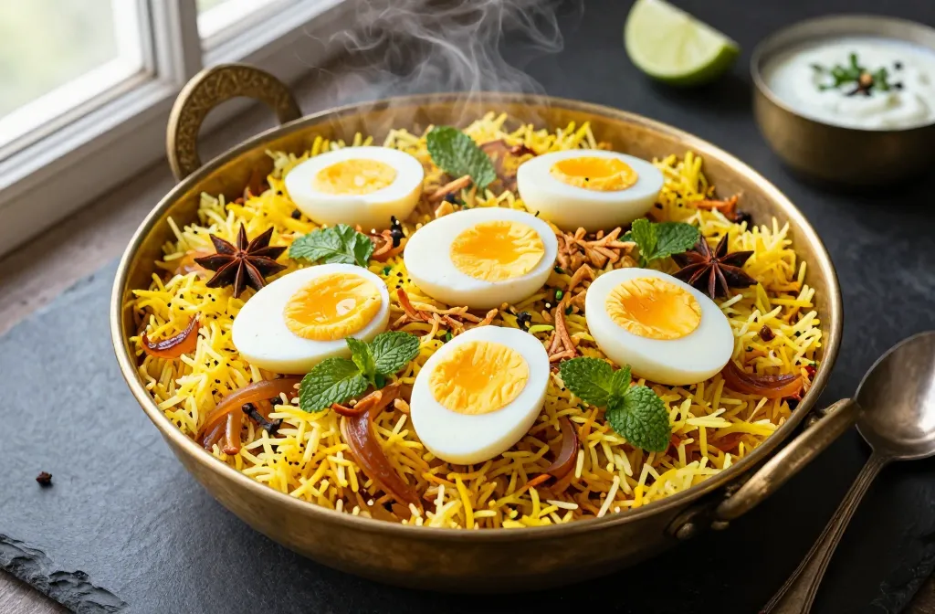 Egg Biryani — Fragrant Spiced Rice with Hard-Boiled Eggs, the Vegetarian Biryani That Satisfies Like the Real Thing