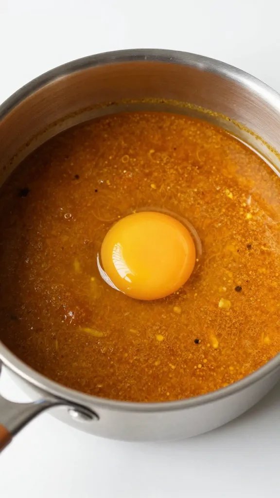 stainless saucepan simmering Anda Masala, one egg centered