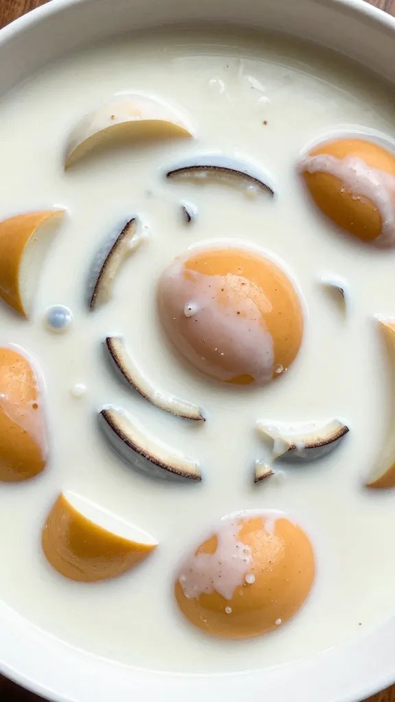 closeup bowl of South Indian egg curry with coconut milk