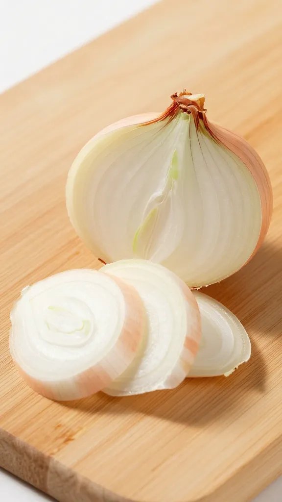 single shallot finely sliced on wooden board
