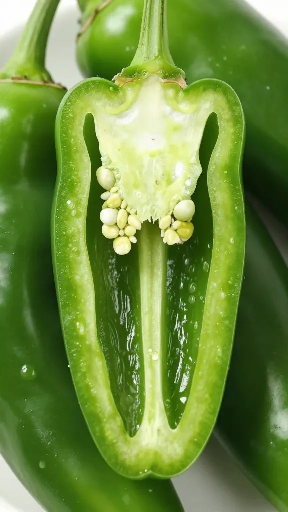 closeup of fresh green chile slit lengthwise