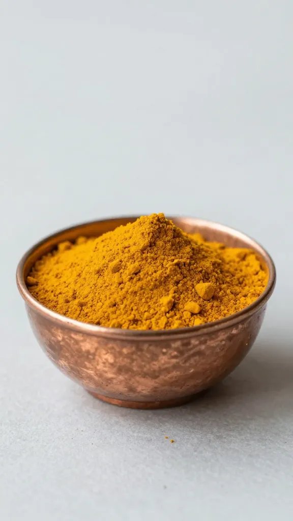 small copper spice bowl with ground turmeric