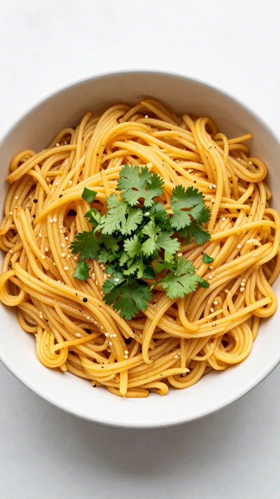 overhead bowl of migas with cilantro garnish