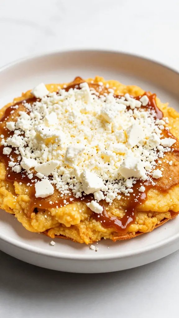 single serving of migas crowned with crumbled queso fresco