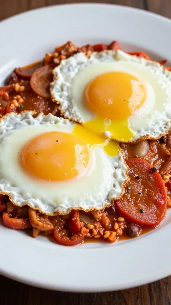 closeup plate of huevos a la mexicana on white ceramic