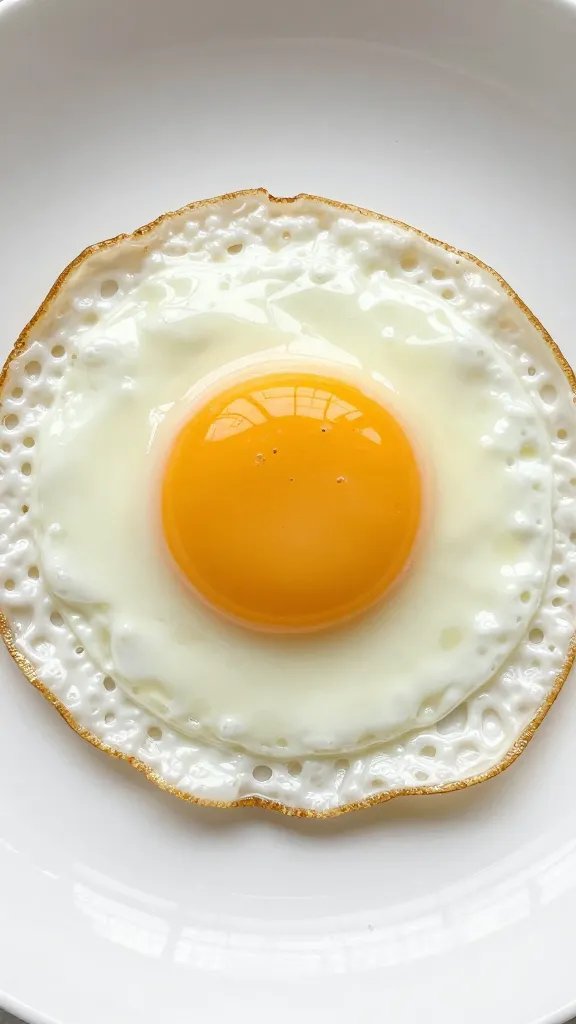 golden fried egg with lacy edges, overhead