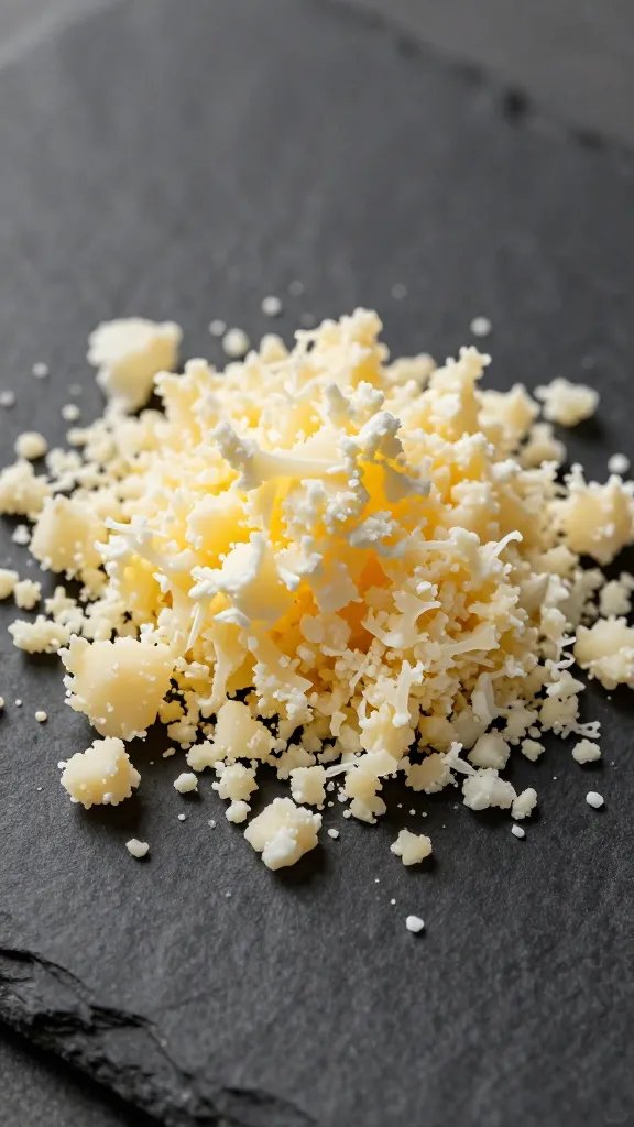 cotija cheese crumbles on dark slate surface