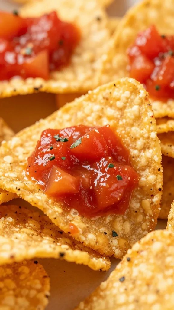 crispy tortilla chip coated in tomatillo salsa, macro