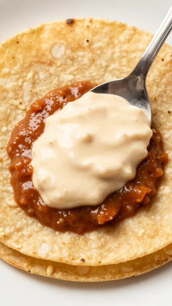 spoonful of chunky ranchera sauce over tortilla