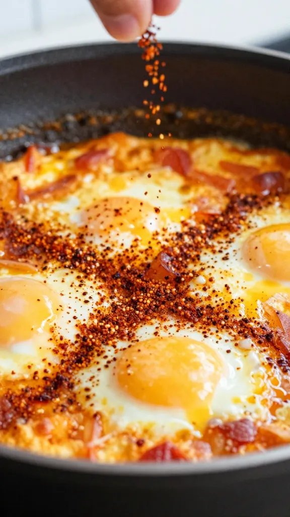 sprinkling smoked paprika over bubbling shakshuka