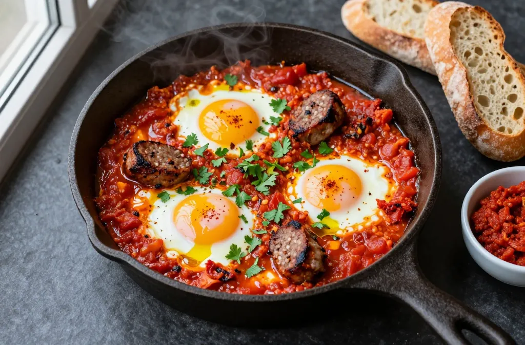 Merguez Shakshuka — Spiced Lamb Sausage and Eggs in One Pan, Dinner on the Table in 30 Minutes Tonight