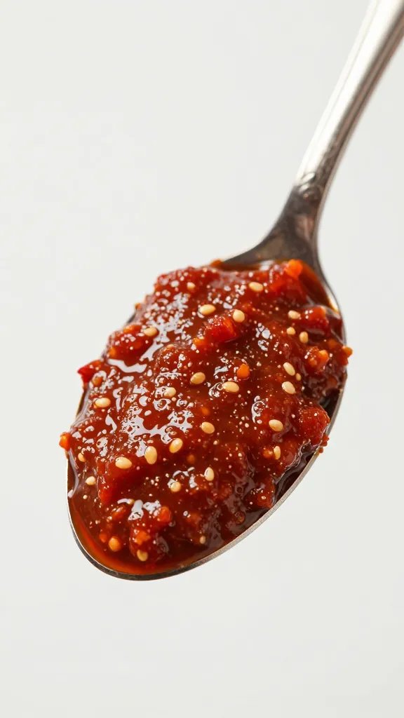 dollop of harissa paste on silver spoon