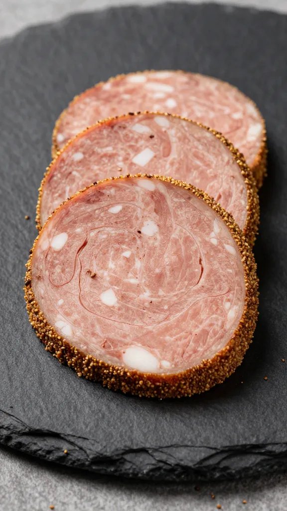 cumin-dusted merguez slice on black slate