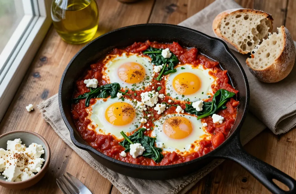 Shakshuka with Feta and Spinach — the Greek-Inspired Egg Dinner That Feeds Four for Under $10