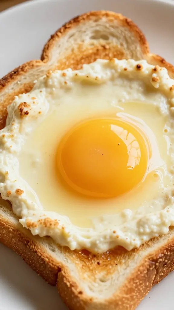 toasted bread slice dipped in shakshuka yolk, closeup