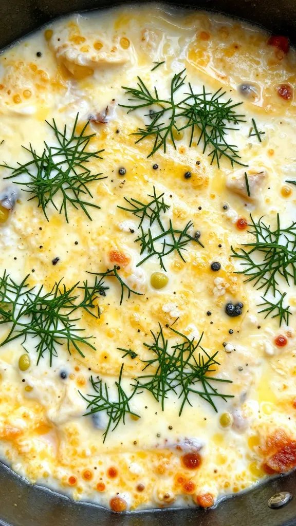 fresh dill sprinkled over creamy shakshuka, macro
