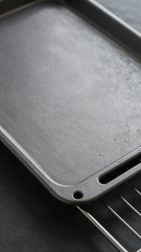 Heavy-duty full sheet pan corner, oven rack detail