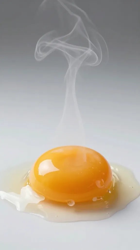 Steam rising from one perfectly set egg yolk
