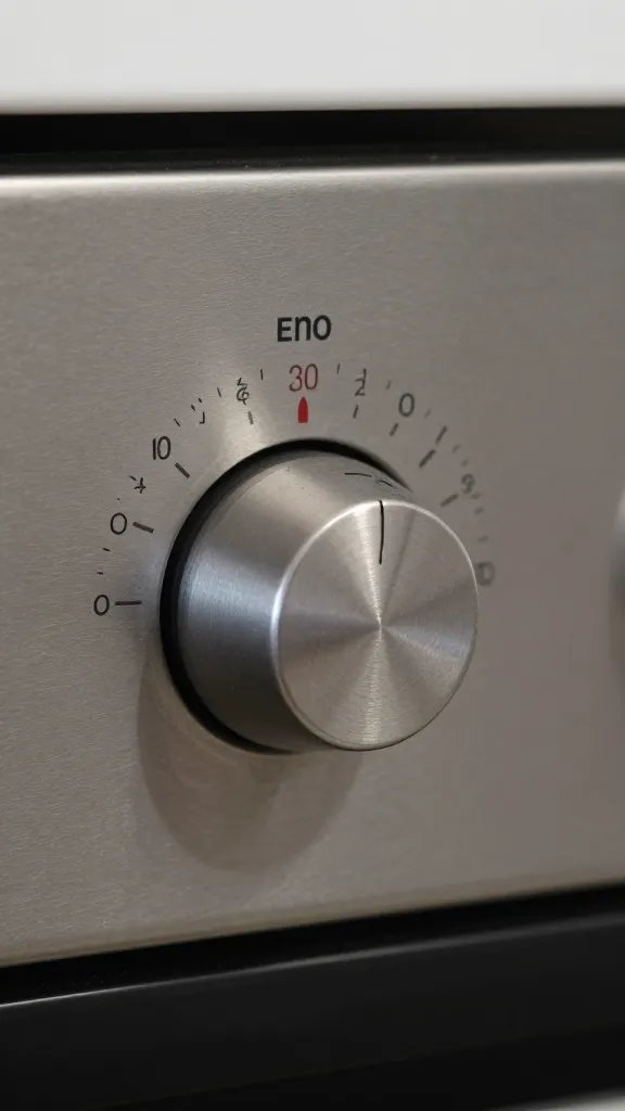 Timer set to eight minutes on stainless oven knob