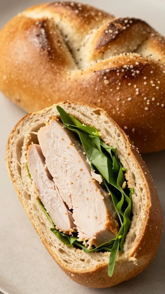 closeup of whole-wheat pinwheel roll-up with turkey and greens