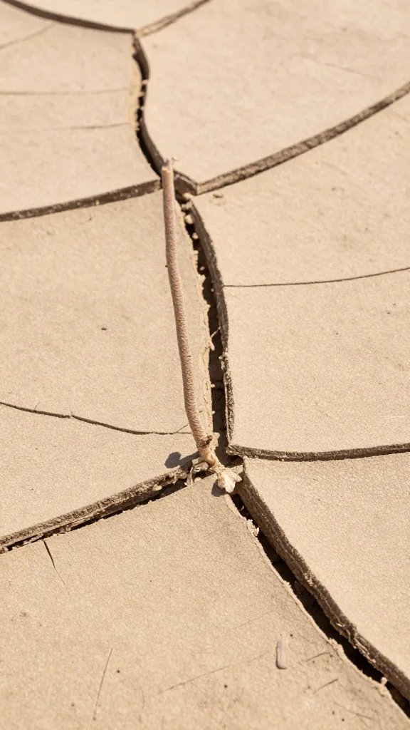 closeup of cracked desert soil around tepary stem