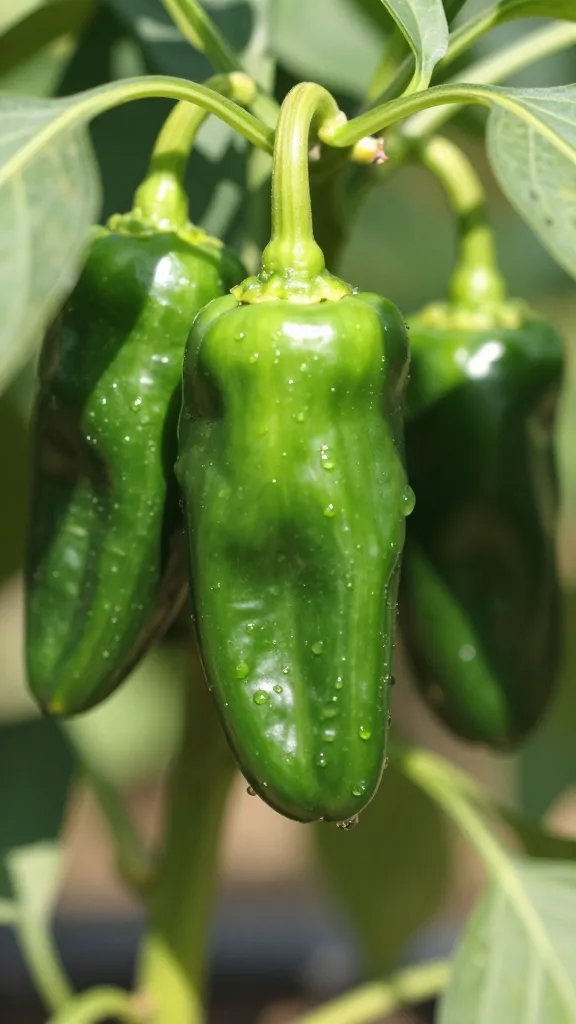 closeup of ripe jalapeño on plant, midday full sun