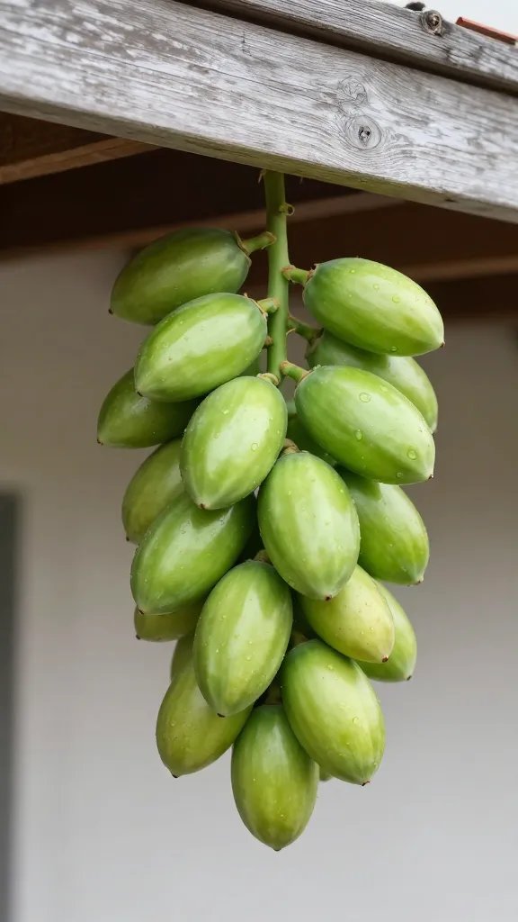 closeup serrano cluster on stem, balcony shade edge