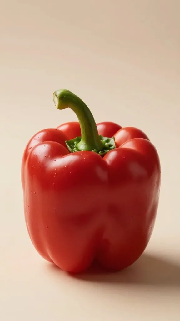 single unripe pepper turning red, soft afternoon shade