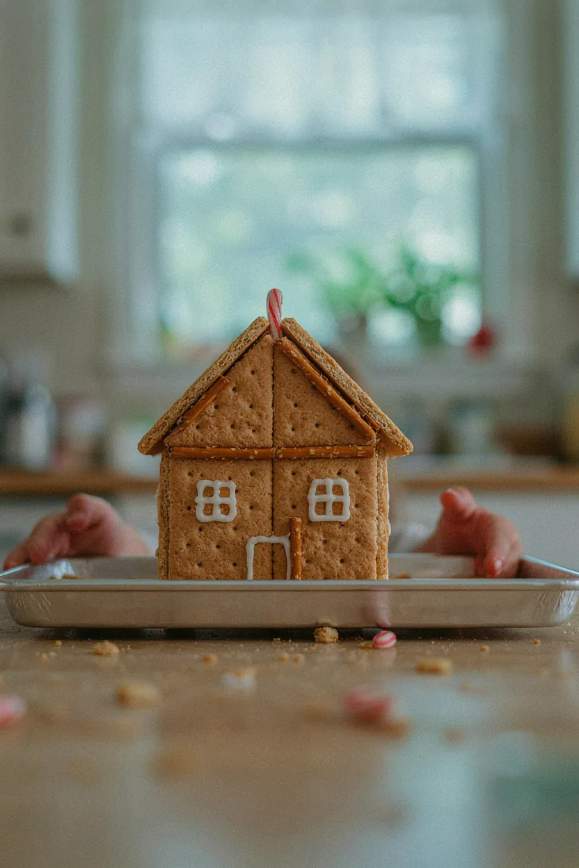 Graham cracker house with triangle bracing standing firm during a shake test