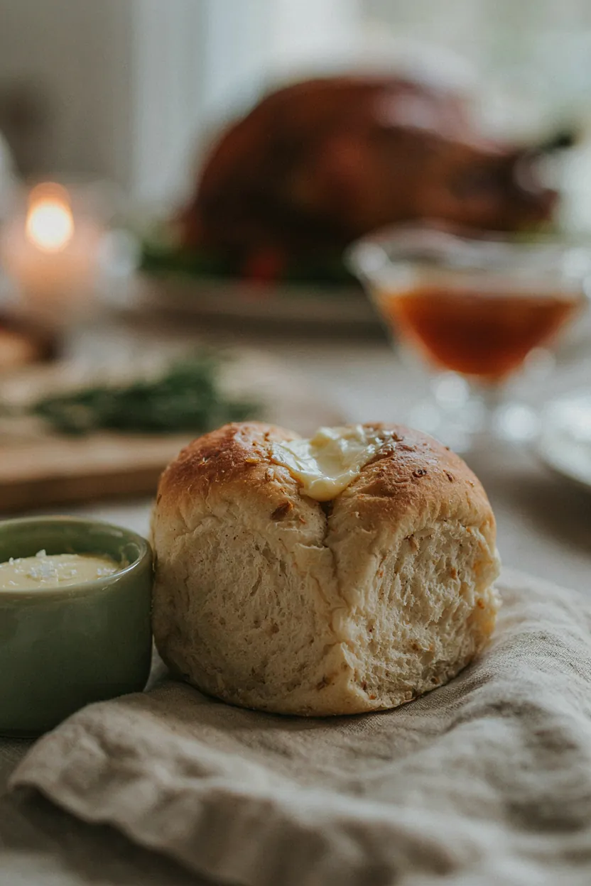 Warm dinner roll with melting homemade butter