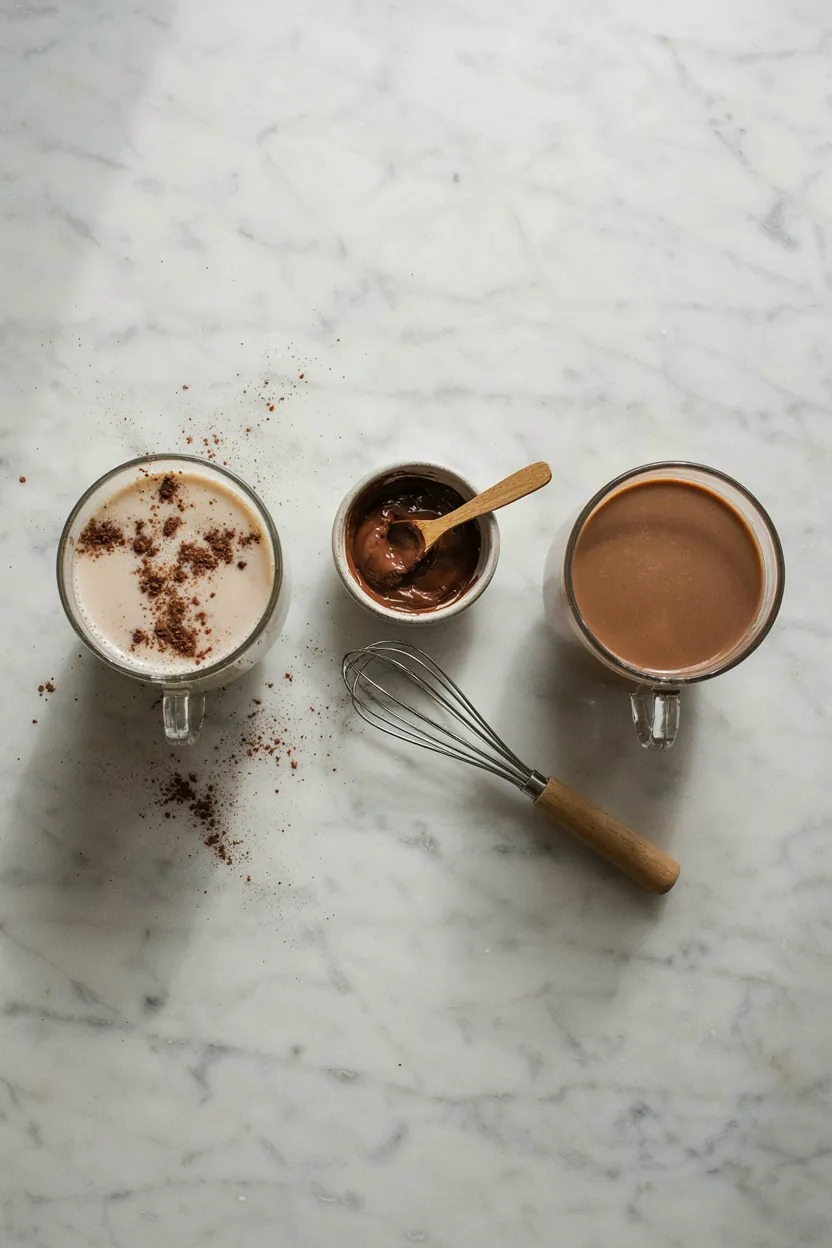Clumpy cocoa compared with smooth cocoa made from a paste