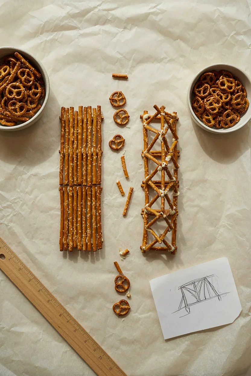 Flat pretzel bridge next to a triangle truss pretzel bridge
