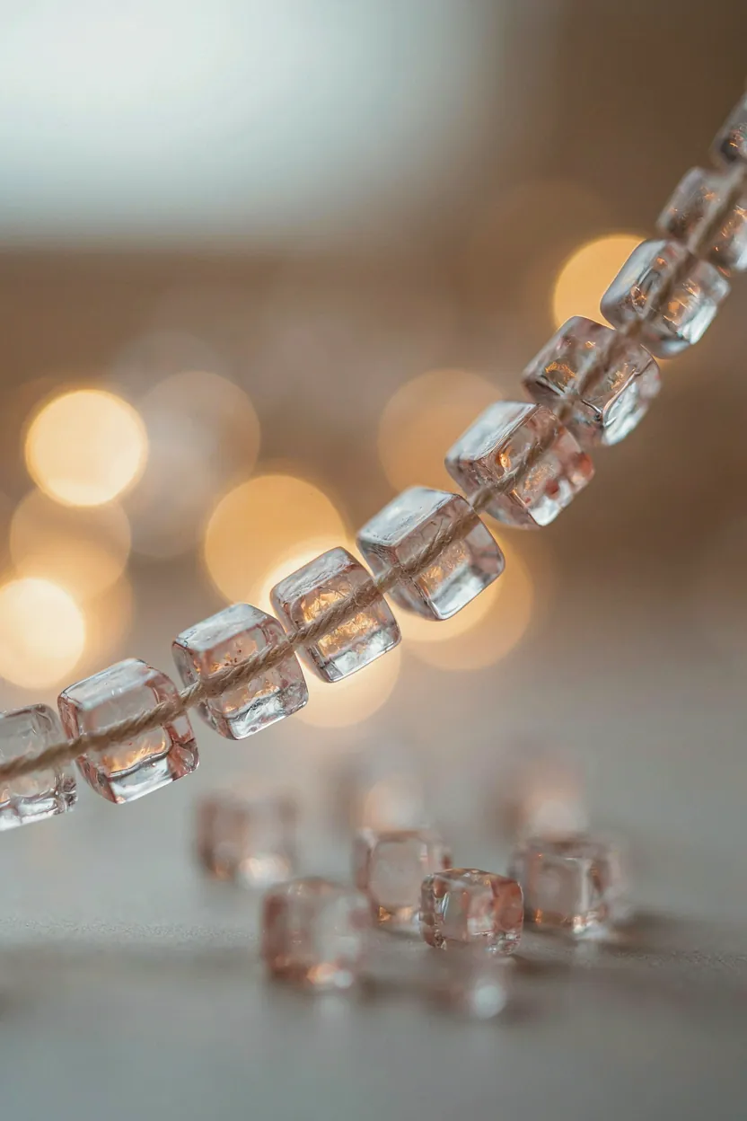 Close-up of sugar crystals grown on a string